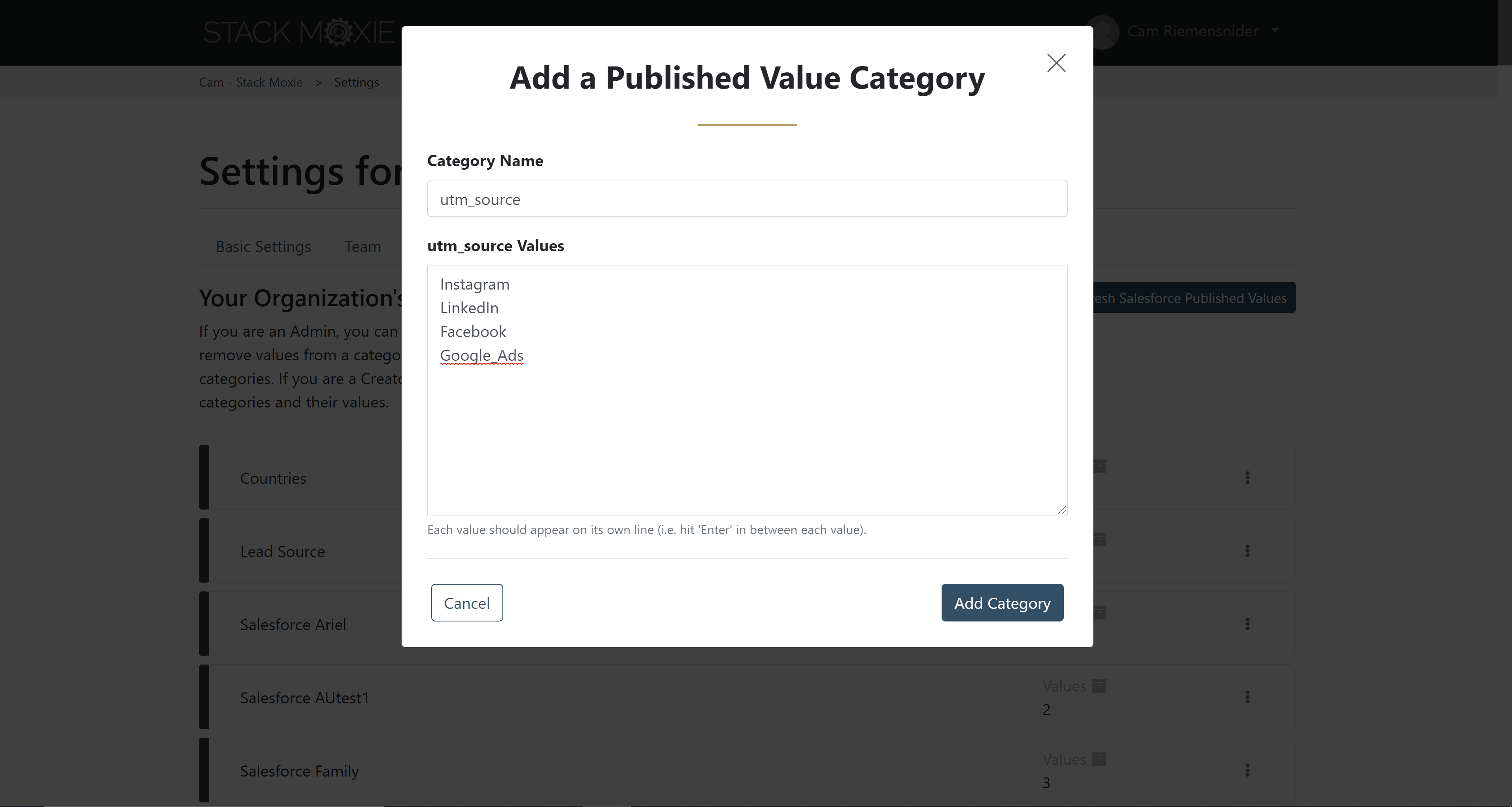 Stack Moxie Published Values